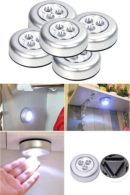 Kablosuz Yapışkanlı Dokunmatik LED Lamba - 3 Ledli Dolap, Gece ve Kamp Lambası