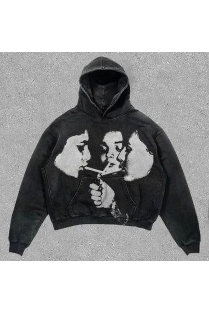 Smoking Woman Siyah Kapüşonlu Oversize Unisex Sweatshirt