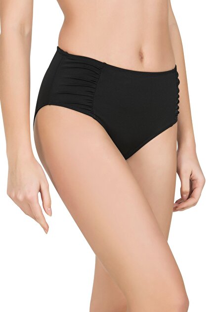 Kadın Büzgülü Kalın Kenarlı Siyah Bikini Altı
