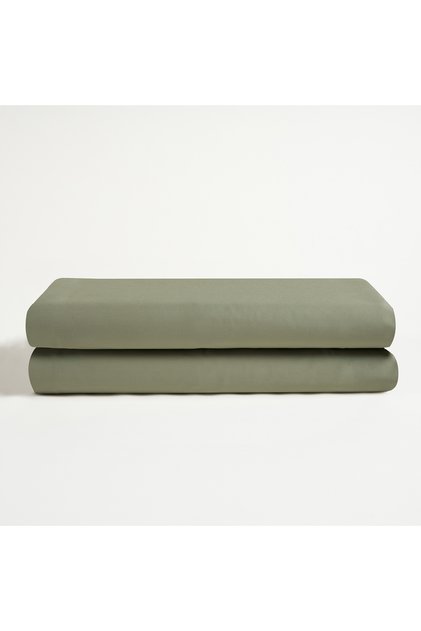 Solid Green Queen Size Cotton Satin Fitted Sheet