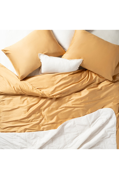 Solid Yellow Double Cotton Satin Duvet Cover Set