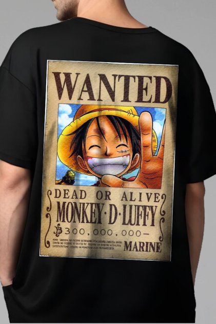 Βαμβακερό μπλουζάκι με στάμπα Wanted Monkey D. Luffy σε μεγάλο μέγεθος