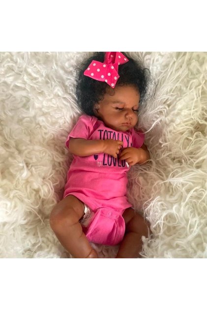 With random pacifier 50 CM Finished Reborn Baby Doll LouLou Sleeping African American Girl Newborn D