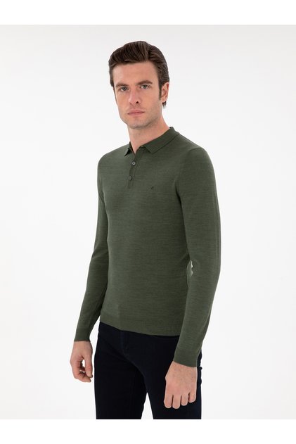 Khaki Slim Fit Wool Blend Polo Neck Basic Knitwear Sweater 50293274-Vr027