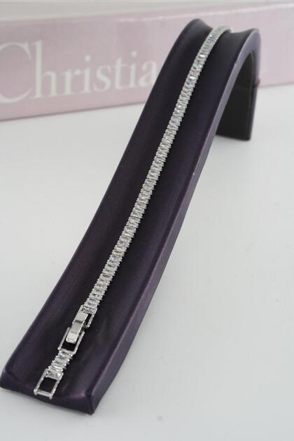 Women's 316 L Steel Vip Series Antiallergic Baguette Zircon Stone Waterway Bracelet Measures 17cm + 3 cm Long