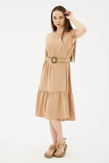 Flounced Unlined Wide Cut Woven Midi Dress Dress 23Y0631K1