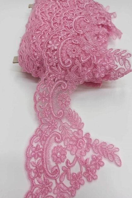 Pembe Fransız Güpür Dantel Şerit
