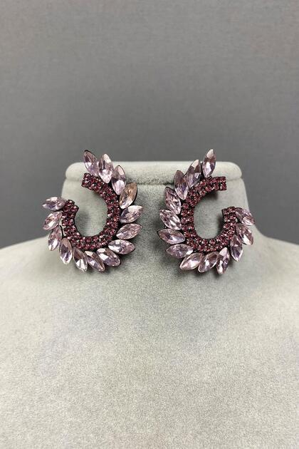 Pink Shuttle Hera Leaf Pattern Stoned Evening Dress Earrings