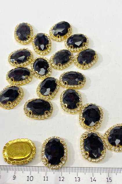 Siyah Gold Kasalı Oval Dikme Taş 5 Adet