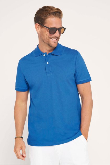 Men's Slim Fit Slim Fit 100% Cotton Plain Pique Indigo Polo Collar T-Shirt