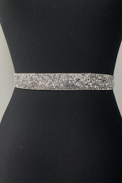 Silver Bead Embroidered Chain Jewelled Evening Dress Waist Belt