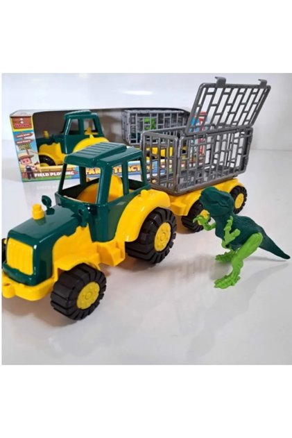 Kafesinde Dinazor Taşıyan Traktör Çocuk Oyuncağı Büyük Boy 40 Cm