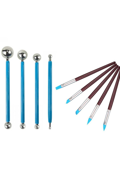 Set of 5 Pastry Brushes and 4 Metal Sugar Plasticine Cake Food Painting Brushes