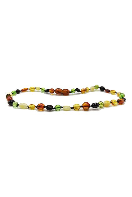 Certified Amber Necklace with Spare Clip Gift, Flat Green Multicolor Baby Teeth Necklace for 0-6 Years Old