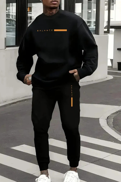 Men's Cotton Sports Set Long Sleeve Top and Jogger Pants