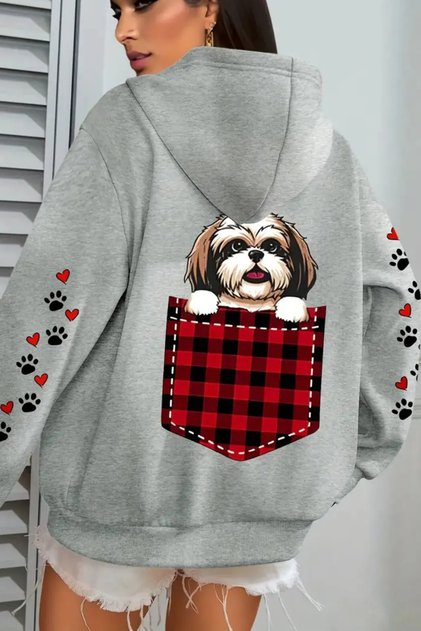 Cute Pet Baskılı Kapüşonlu Sweatshirt Hoodi