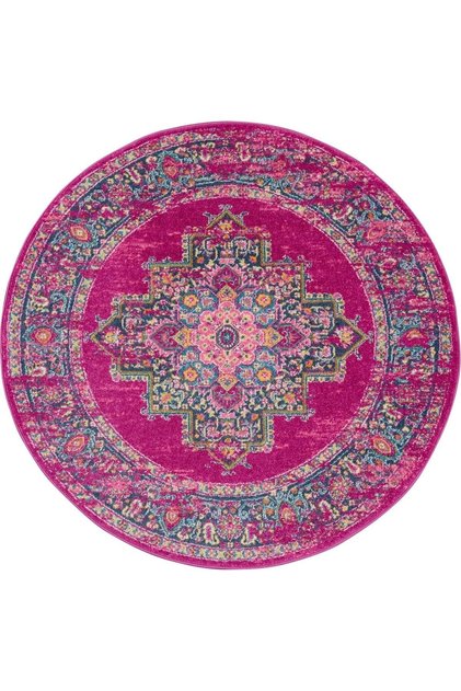 Fuşya Pembe Etnik Ve Vintage Tema Dokuma Taban Yuvarlak Halı Mira 1388