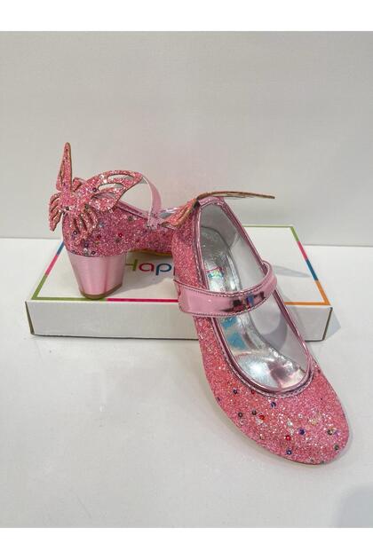 BUTKHAPPYKDS Girl's Evening Dress Shoes Pink Butterfly Glittering Party -  Birthday Heeled Girl's Shoes- Trendyol