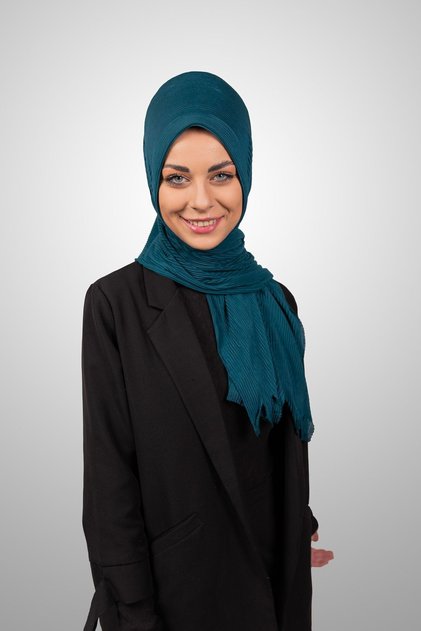 Practical Pleated Shawl Ready-To-Wear Organic Dark Petrol Color Sponge Model