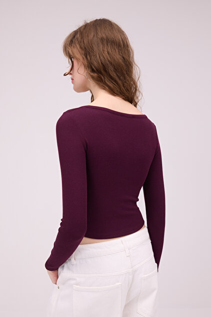 Addax Yakası Düğmeli Uzun Kollu Modal Bluz B13866 -İ8 - Fiyatı