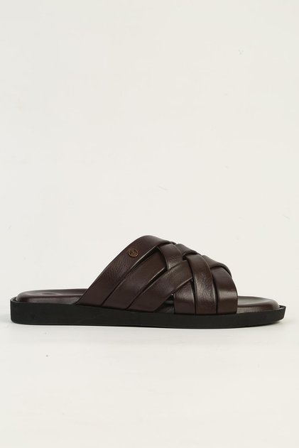 Genuine Leather Brown Men's Slippers Pc-7318