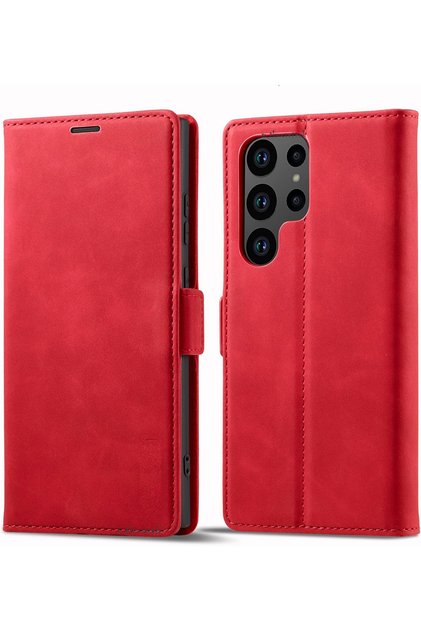 Galaxy S25 Ultra Case 360 Full Containers Leather Textured Flip Wallet Stand Clamshell Cover with Business Card
