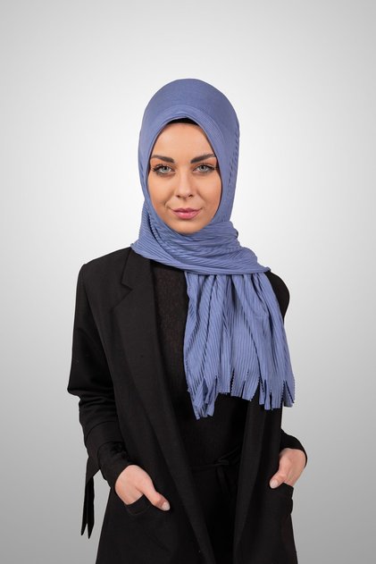 Practical Pleated Shawl Ready-To-Wear Organic Indigo Color Sponge Model