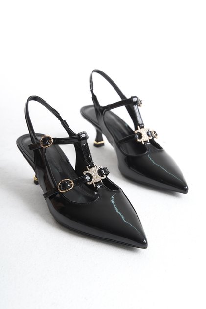 Women's Stiletto Open Back Buckle Detailed Low Heel Casual Shoes Luna Black