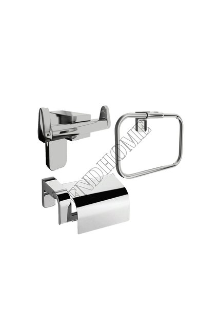 Krom Lux 3 Lü Banyo Set Kapaklı Kağıtlık, Yuvarlak Havluluk, Bornoz Askılık