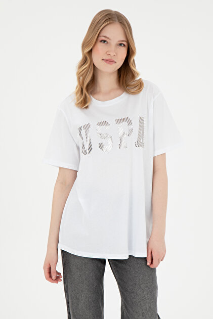 Women's White Crew Neck Basic T-Shirt 50300850-Vr013