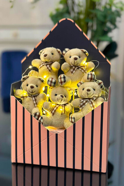 Premium Led Işıklı Sevimli Peluş Ayıcık Buketi Sevgiliye Hediye