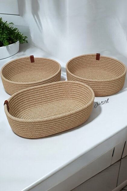 3-Piece Jute Basket Set, Bathroom, Kitchen, Accessory Multi-Purpose Organizer
