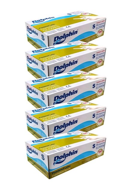 Tek Kullanımlık Lateks Beyaz Pudralı Small ( S ) Muayne Eldiveni - 100 Adetlik 5 Paket