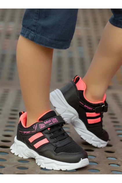 Children's Unisex Black Fuchsia 2 Band Velcro Breathable Mesh Sneaker Sports Shoes