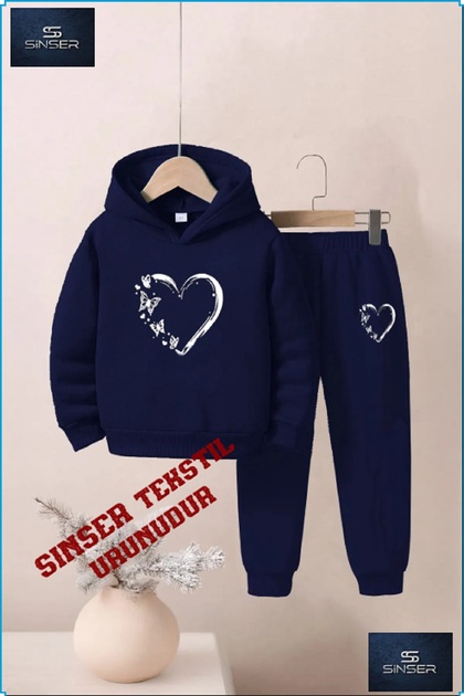 Hooded Children's "Butterfly Heart" Printed Tracksuit Set