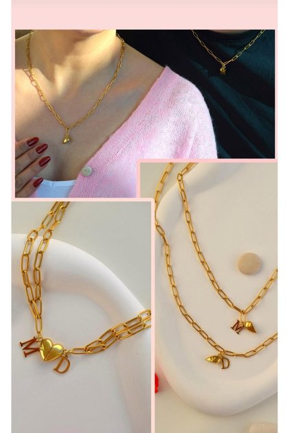 Gift Boxed Paper Clip Chain Letters Steel Lover Necklace Couple Necklace Double Necklace Friendly Necklace with Heart