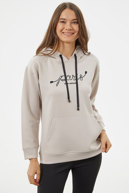 Kangaroo Pocket Hooded Sweatshirt - Beige