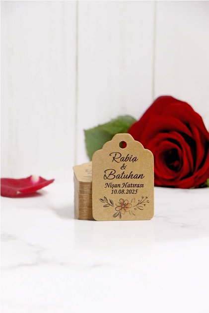 Papatya Çiçek baskılı kişiye özel etiket / 100 adet kraft hediyelik etiketi (3 x5 cm)