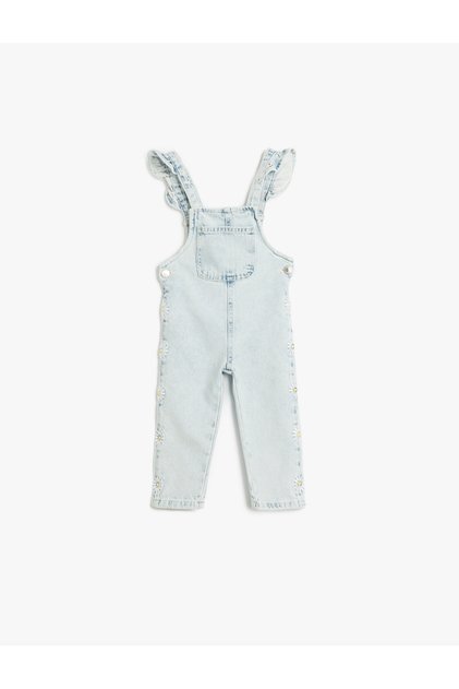 Cotton Pocket Detailed Strappy Denim Salopet Jumpsuit