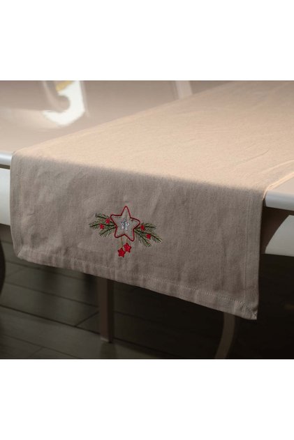 Embroidered, New Year's Concept Linen Fabric Star Pattern 45X140 Decorative Runner