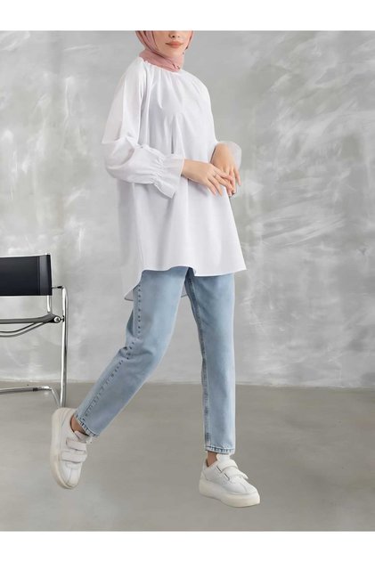 Flounced Sleeve Poplin Tunic Shirt
