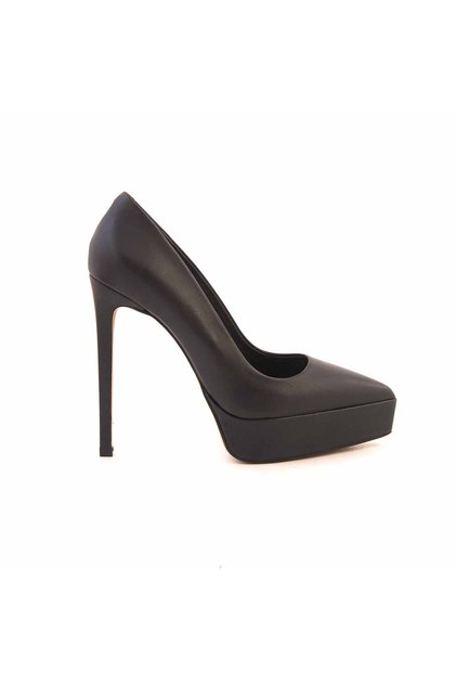 Women's Patent Leather Microlight Sole Black Heeled Shoes