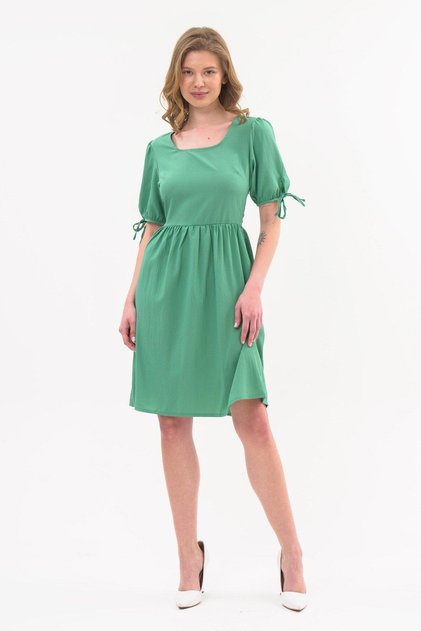 Apsen Women's Color Mint Green Square Neck Sleeve Detailed Dress 4368-100