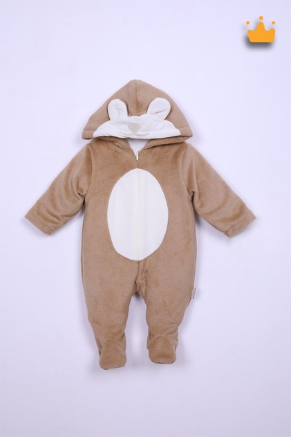 Cute Bear Hat Plush Baby Boys Girls Jumpsuit Coffee 15316