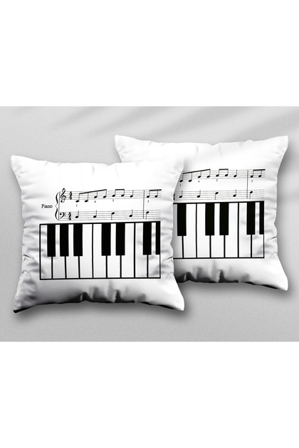 Two Pcs Two Side Printed Washable Pillow Throw Pillow Cover with Sheet Music and Piano Pattern