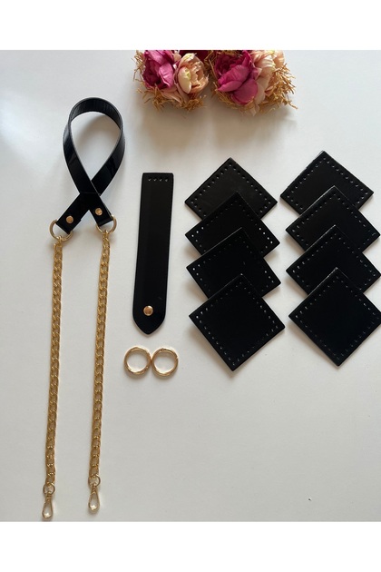 Patent Leather Knitted Bag Set - Gold Color Detailed