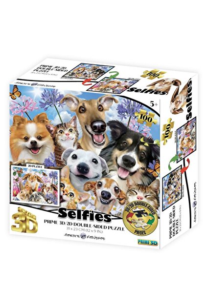 Genel Markalar Pet ve Tavşan Selfie Çift Taraflı Puzzle 100 Parça