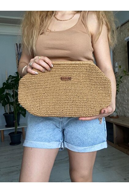 Hasır El Yapımı Örgü Gizli Burslu Clutch & Portföy Çanta Goldenbee Özel Seri Hsr-111