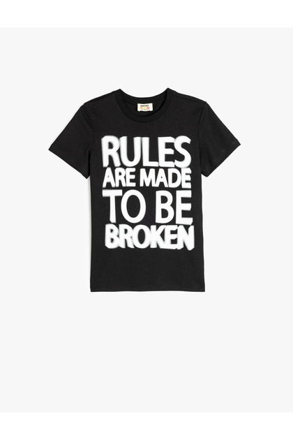 Slogan Printed Short Sleeve Crew Neck Cotton T-Shirt