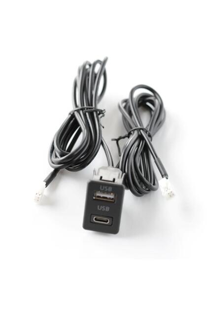 1pcs Car Dash Mount USB+TYPE-C Port Panel Interface Extension 145cm Cable Adapter Car Dashboard Vehi